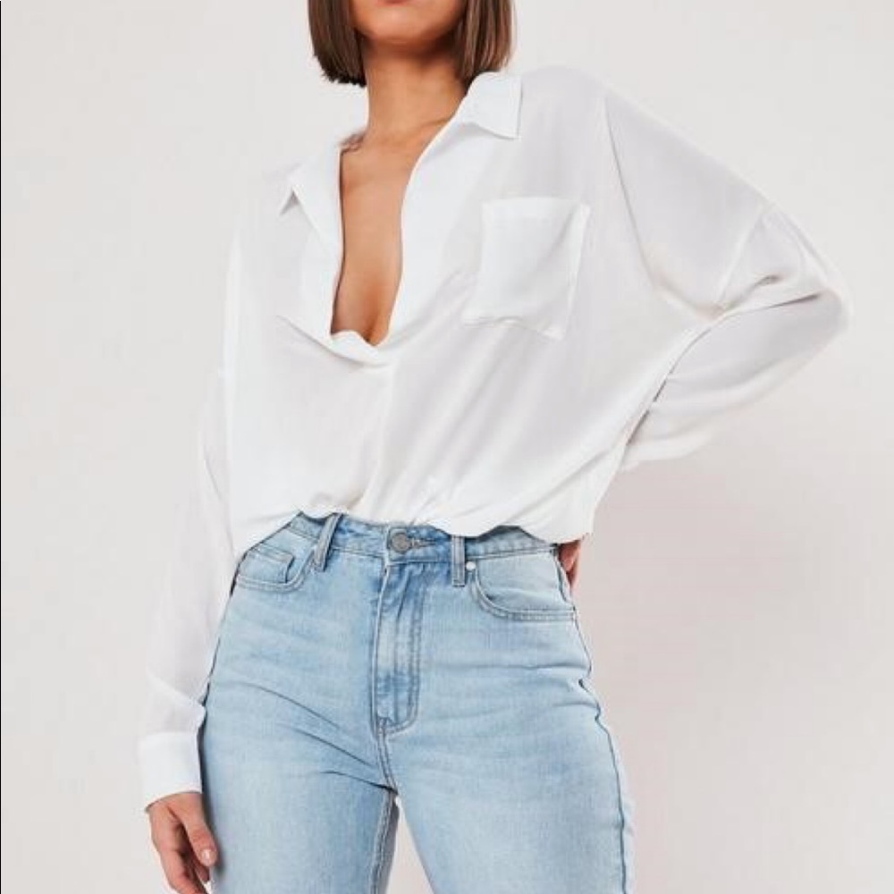 White oversized plunge shirt